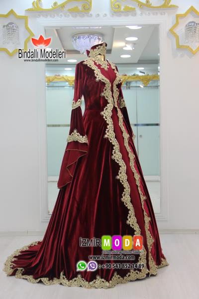 Tesettür-Kaftan-Kadife-T3502-Bordo