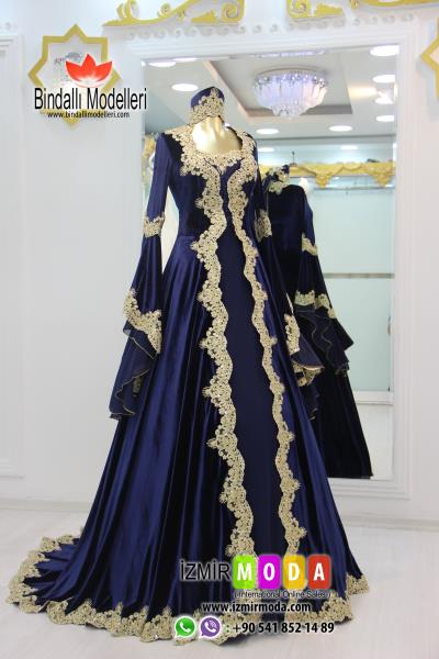 Kaftan-Kadife-T3502 Lacivert